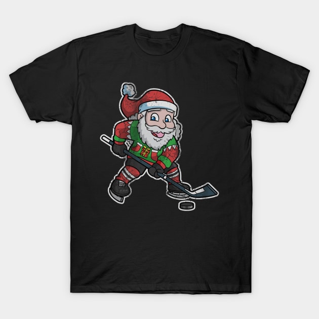 Christmas Hockey Santa Claus T-Shirt by E